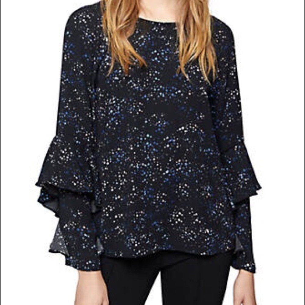Sanctuary Moonchild Tiered Sleeve Top Size Large Stargazer Black Blue Celestial